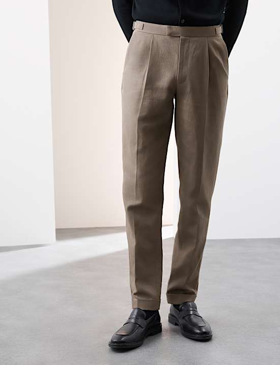 Linen Blend Single Pleat Smart Trousers