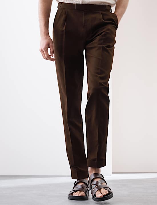 Pantalon habill&eacute; en lin m&eacute;lang&eacute; &agrave; un pli