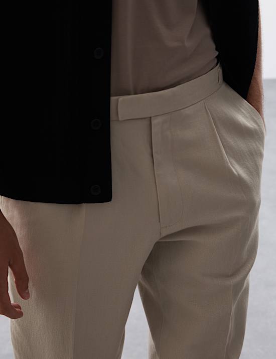 Linen Blend Single Pleat Smart Trousers