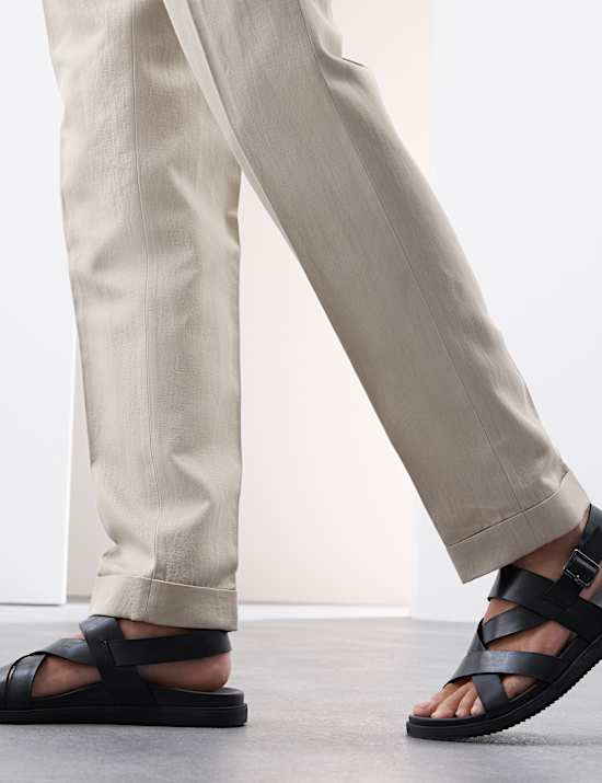 Linen Blend Single Pleat Smart Trousers