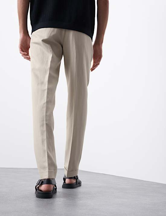 Linen Blend Single Pleat Smart Trousers
