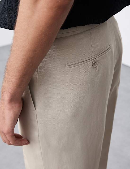 Linen Blend Single Pleat Smart Trousers