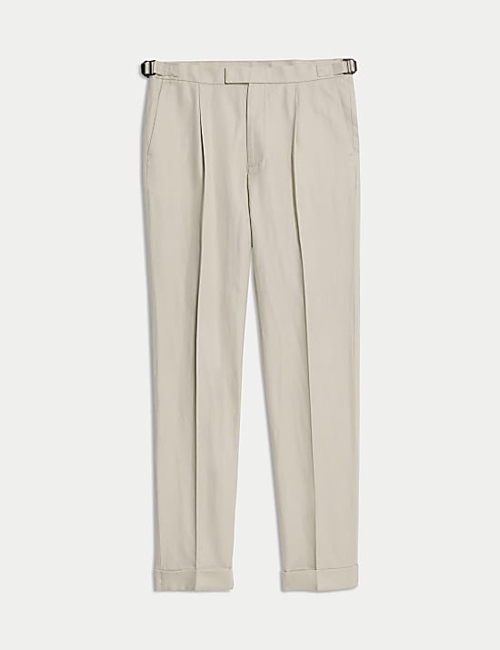 Linen Blend Single Pleat Smart Trousers