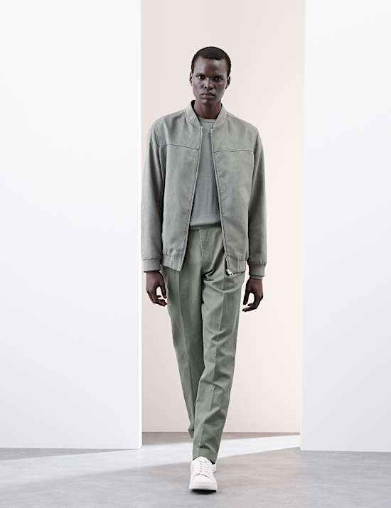 Linen Blend Single Pleat Smart Trousers