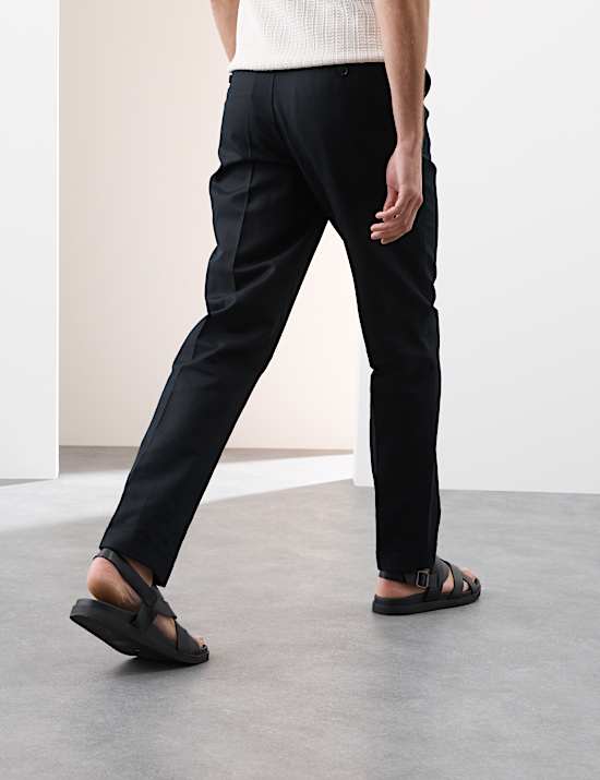 Linen Blend Single Pleat Smart Trousers