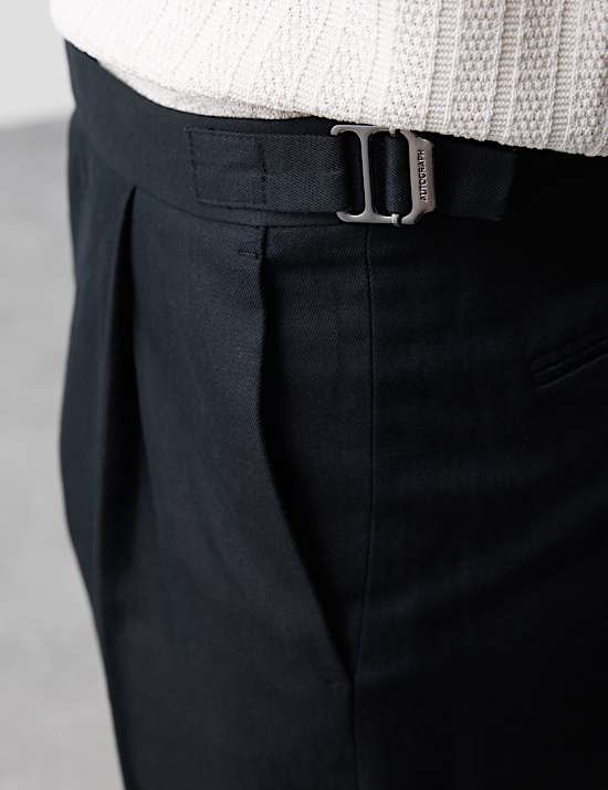 Linen Blend Single Pleat Smart Trousers