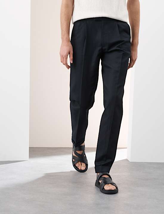 Linen Blend Single Pleat Smart Trousers