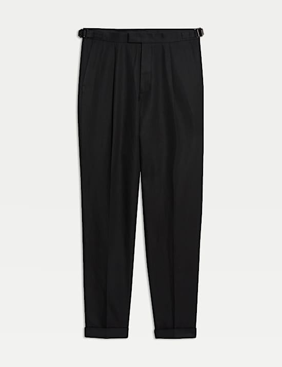 Linen Blend Single Pleat Smart Trousers