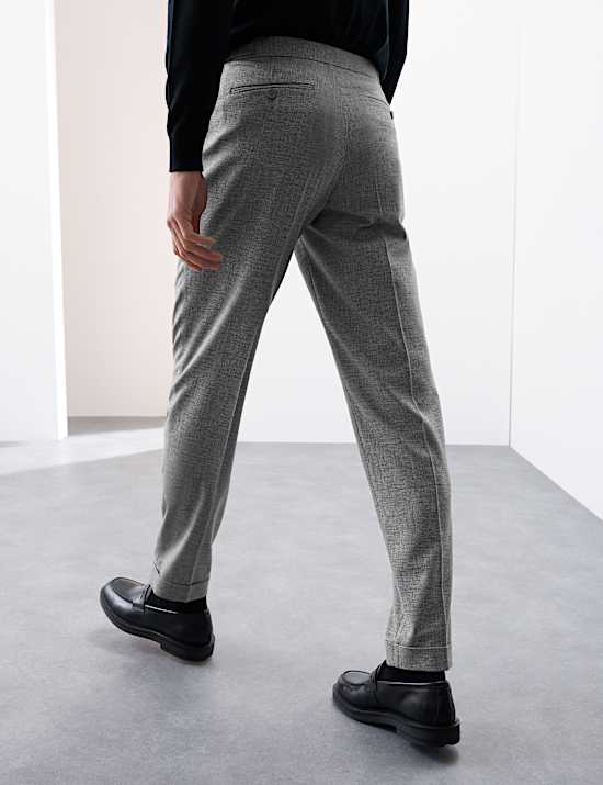 Tapered Fit Single Pleat Trousers with Linen