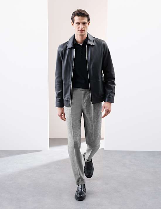 Tapered Fit Single Pleat Trousers with Linen