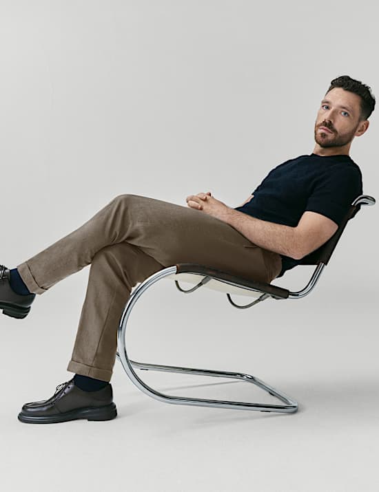 Tapered Fit Cotton Linen Blend Trousers