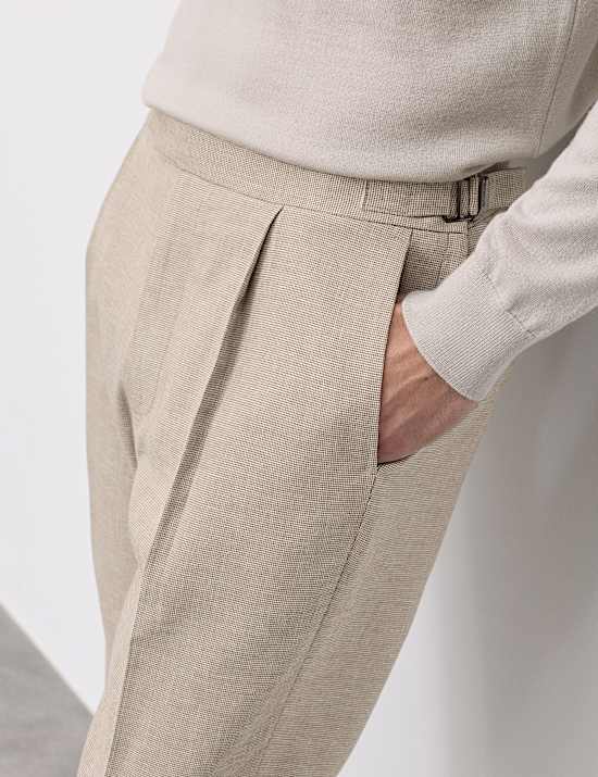 Tapered Fit Cotton Linen Blend Trousers