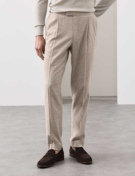 Tapered Fit Cotton Linen Blend Trousers