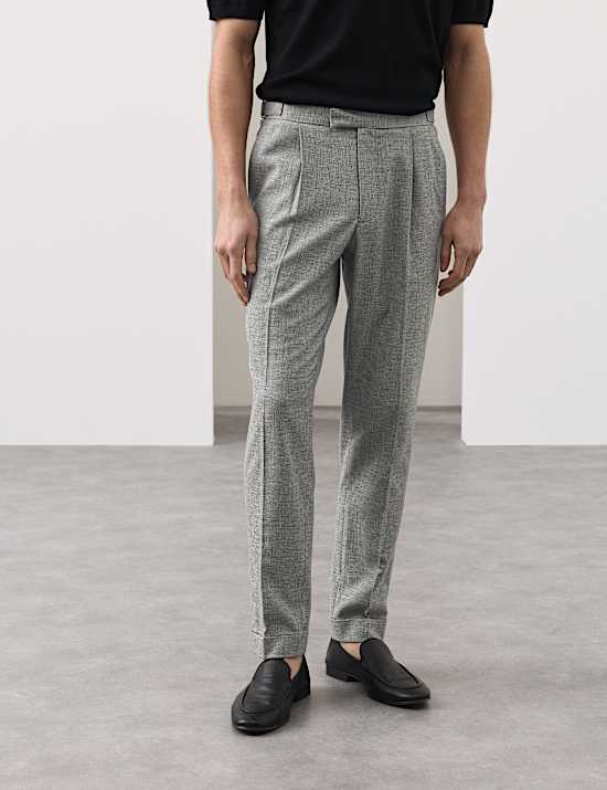 Tapered Fit Cotton Linen Blend Trousers