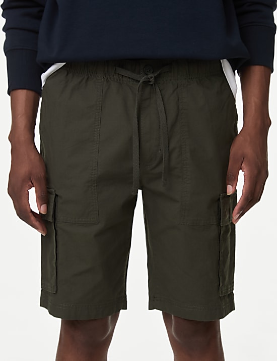 Elasticated Waist Ripstop Textured Cargo Shorts