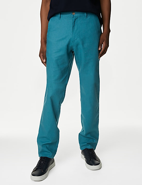 Linen Mix Plain Regular Fit Trousers