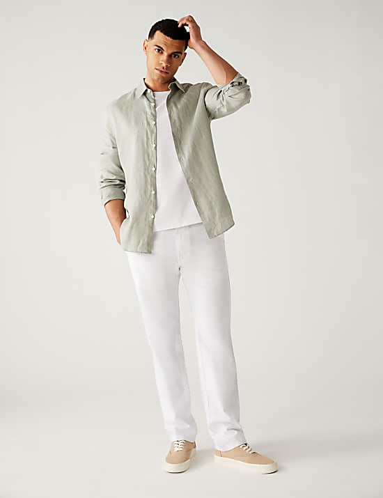 Linen Mix Plain Regular Fit Trousers