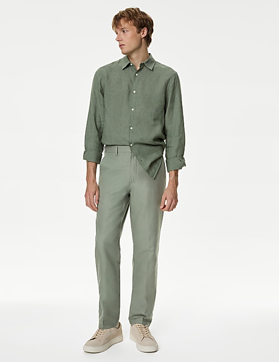 Pantalon coupe standard en lin m&eacute;lang&eacute;