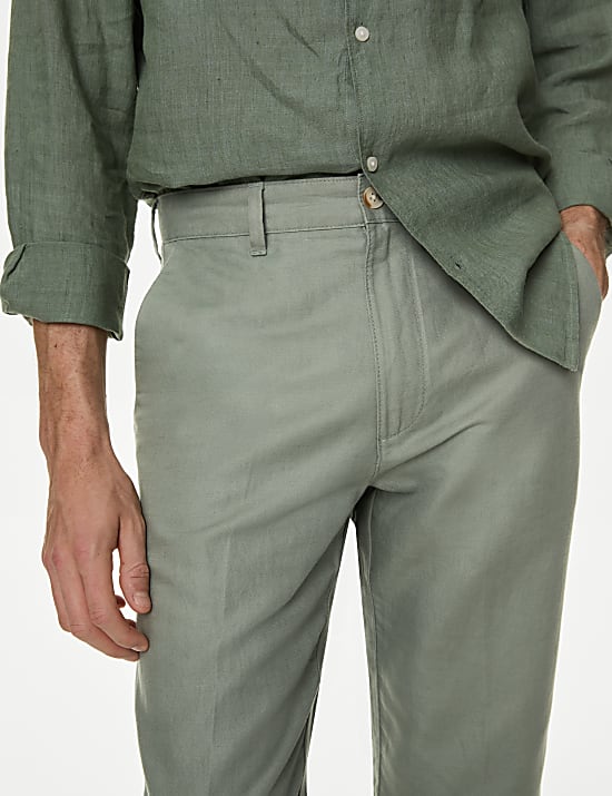 Pantalon coupe standard en lin m&eacute;lang&eacute;
