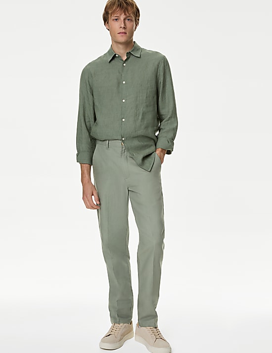 Pantalon coupe standard en lin m&eacute;lang&eacute;