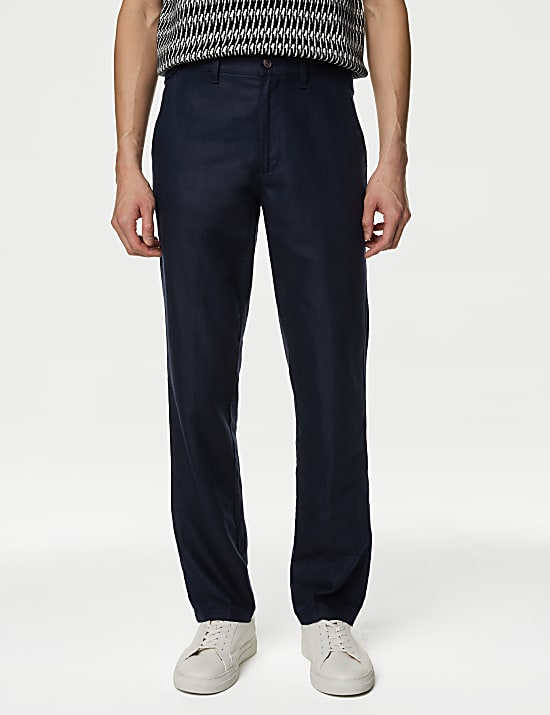 Regular Fit Linen Blend Trousers