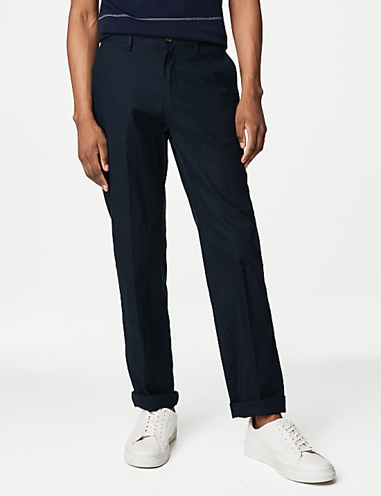 Regular Fit Linen Blend Stretch Chinos