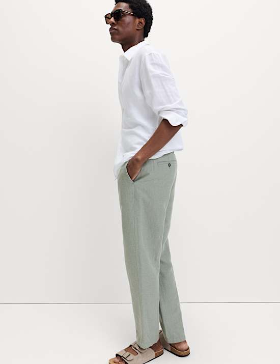 Chino en lin mélangé coton coupe standard