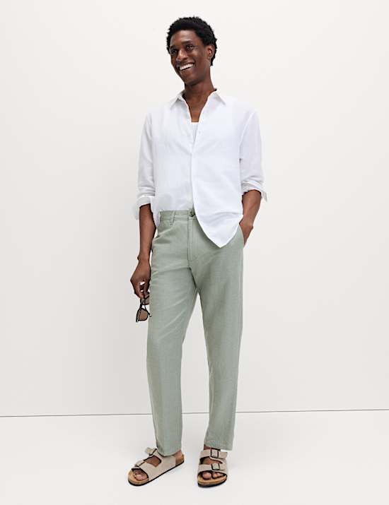 Chino en lin mélangé coton coupe standard