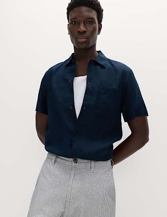 Baumwoll-Chinos aus Leinenmischgewebe in Regular Fit