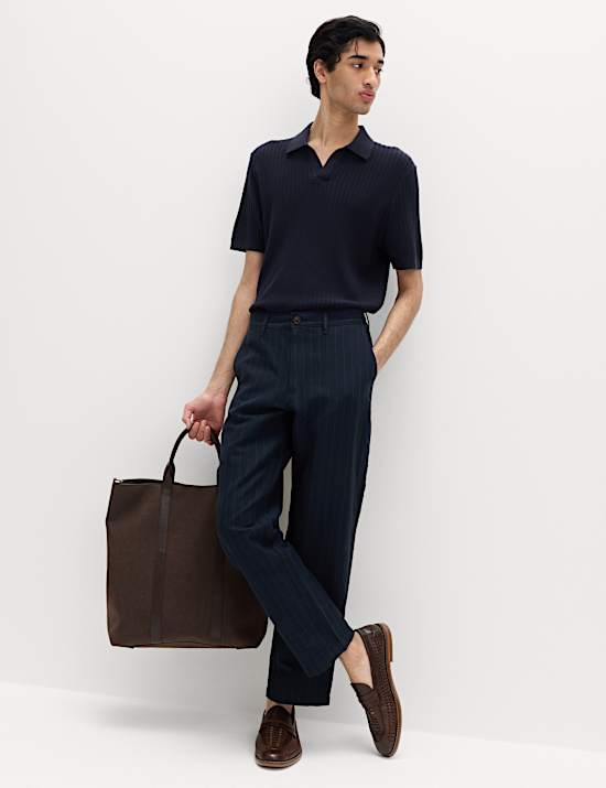 Chino en lin m&eacute;lang&eacute; coton coupe standard