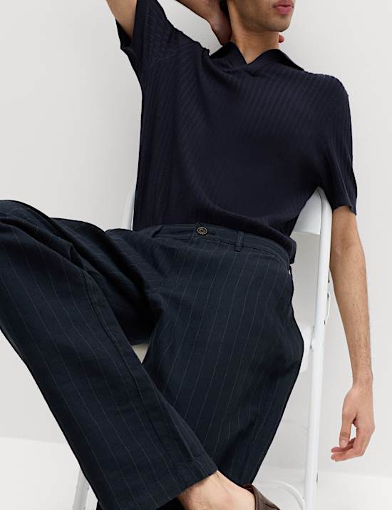 Chino en lin m&eacute;lang&eacute; coton coupe standard