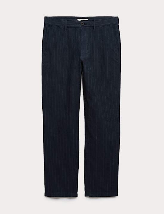 Chino en lin m&eacute;lang&eacute; coton coupe standard