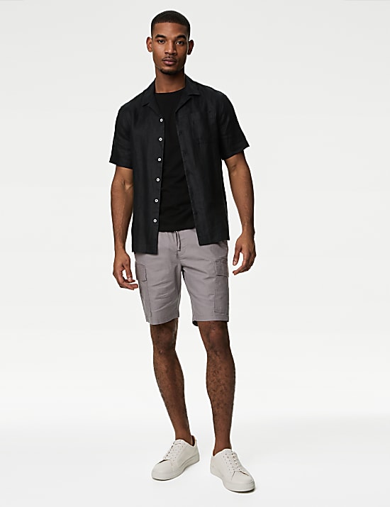 Linen Blend Elasticated Waist Cargo Shorts