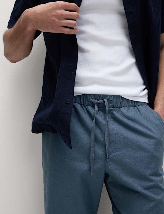 Elastické kalhoty ze směsi lnu a bavlny, volný střih