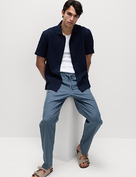 Elastické kalhoty ze směsi lnu a bavlny, volný střih