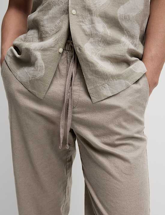 Loose Fit Cotton Linen Blend Elasticated Trousers
