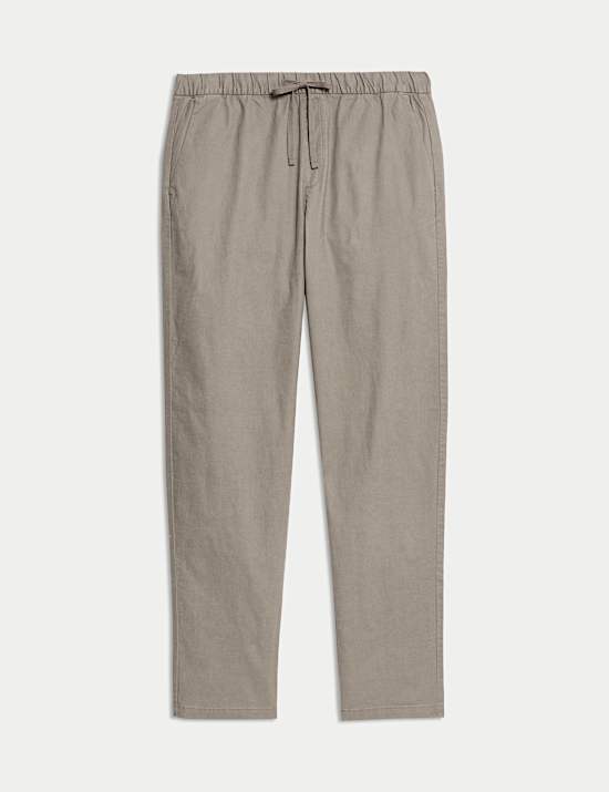Loose Fit Cotton Linen Blend Elasticated Trousers
