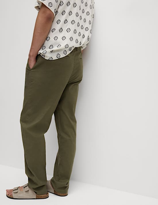 Loose Fit Cotton Linen Blend Elasticated Trousers