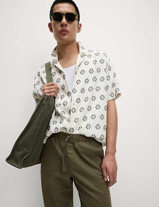 Loose Fit Cotton Linen Blend Elasticated Trousers