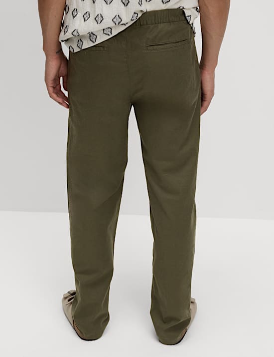 Loose Fit Cotton Linen Blend Elasticated Trousers