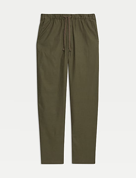 Loose Fit Cotton Linen Blend Elasticated Trousers