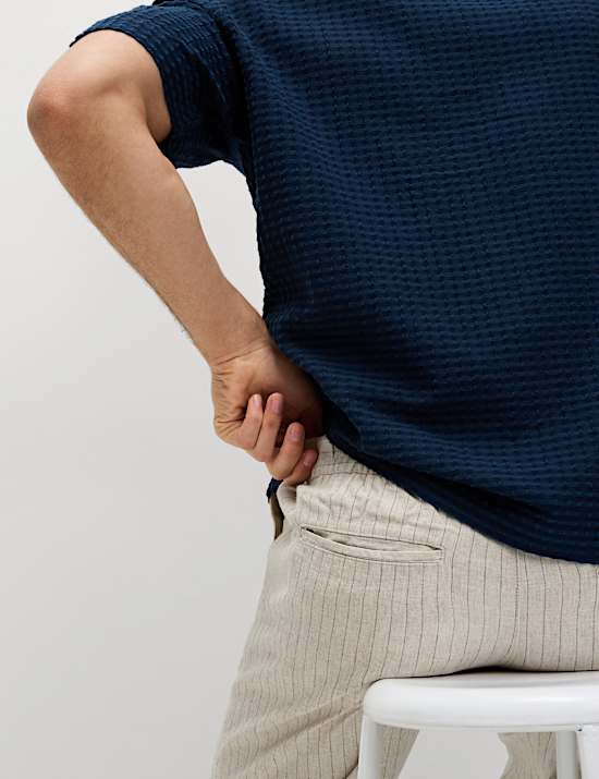 Loose Fit Cotton Linen Blend Elasticated Trousers