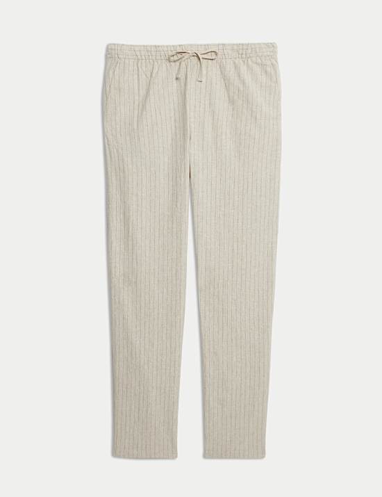 Loose Fit Cotton Linen Blend Elasticated Trousers