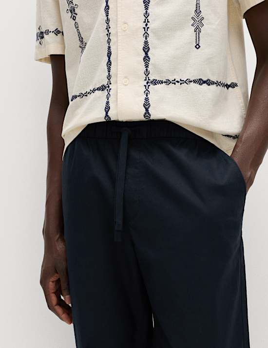 Loose Fit Linen Blend Elasticated Waist Trousers