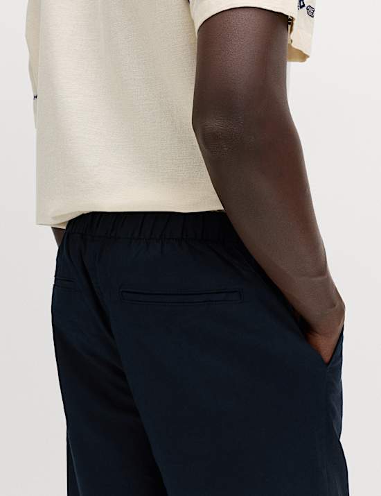 Loose Fit Linen Blend Elasticated Waist Trousers