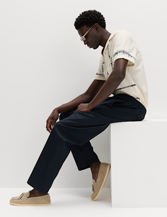 Loose Fit Linen Blend Elasticated Waist Trousers