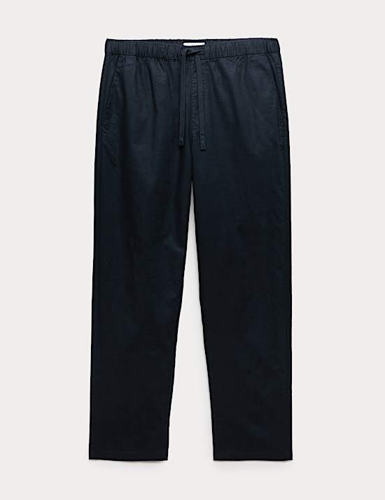 Loose Fit Linen Blend Elasticated Waist Trousers