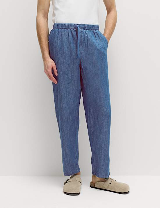 Loose Fit Linen Blend Elasticated Waist Trousers