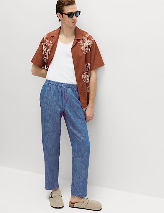 Loose Fit Linen Blend Elasticated Waist Trousers