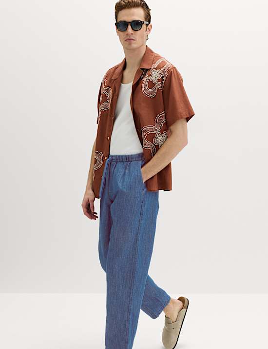 Loose Fit Linen Blend Elasticated Waist Trousers